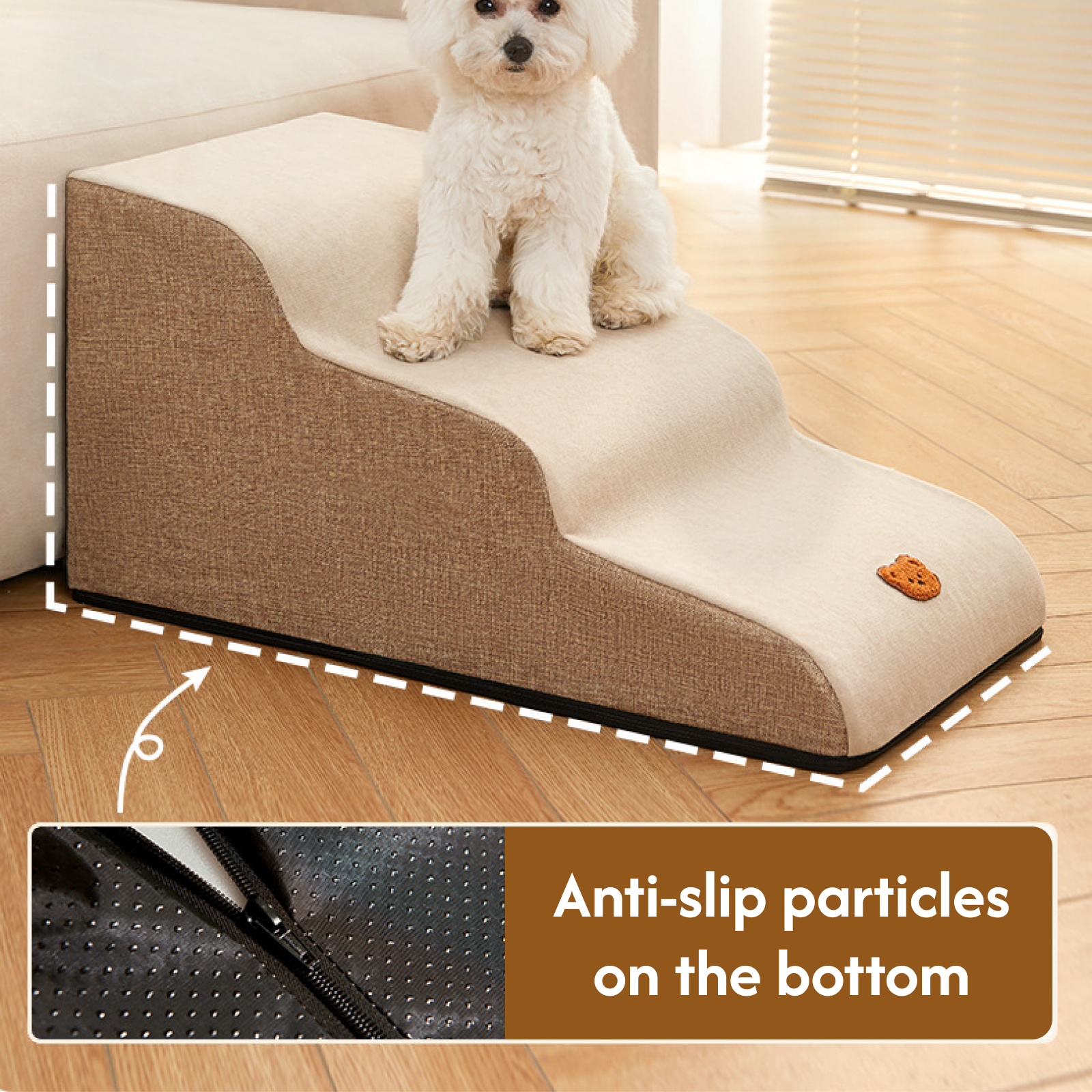 Pet Stair Steps for Dogs – Removable Washable Dog Steps for Small, Senior, or Short-Leg Pets – 2/3/4 Steps, Light Grey