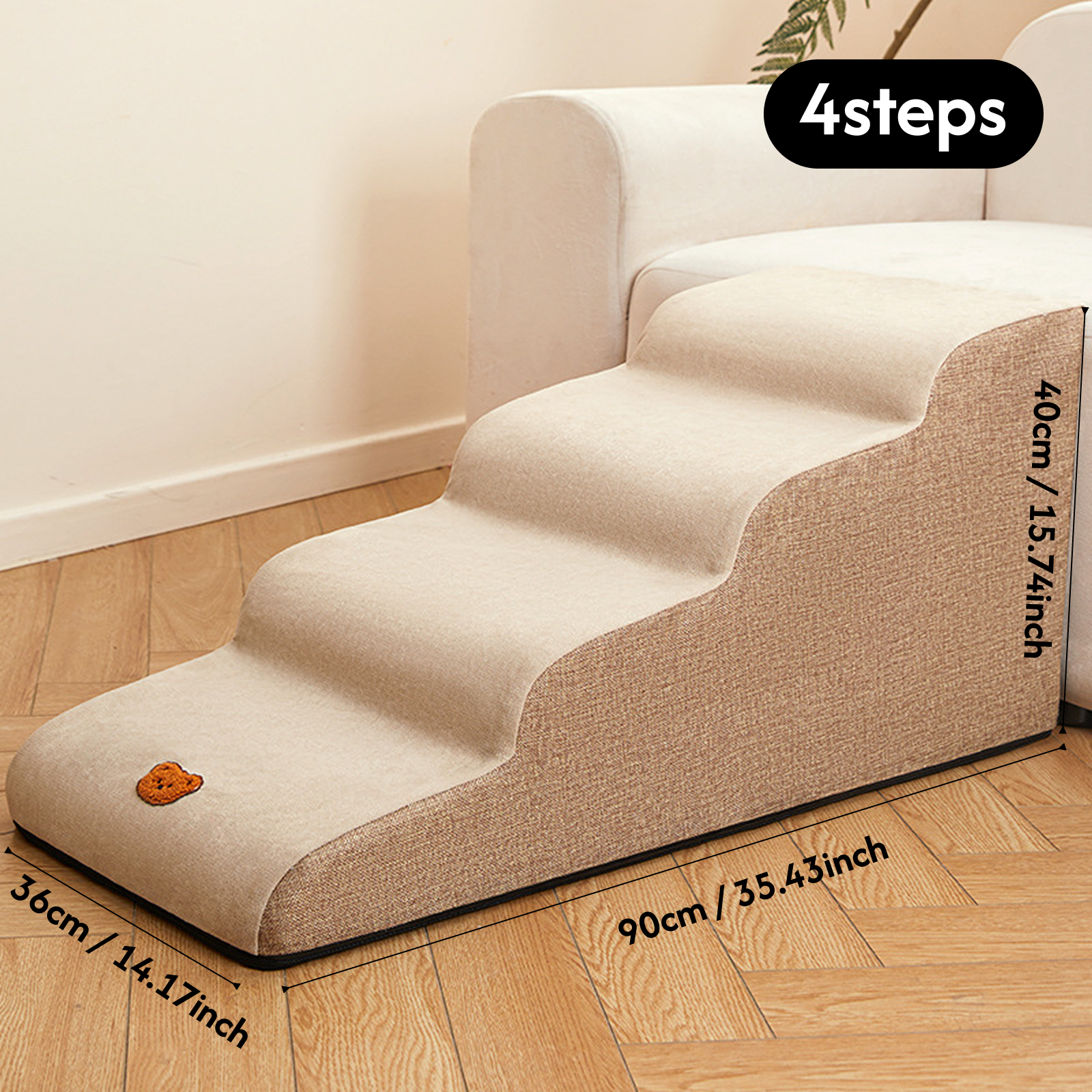 Pet Stair Steps for Dogs – Removable Washable Dog Steps for Small, Senior, or Short-Leg Pets – 2/3/4 Steps, Light Grey