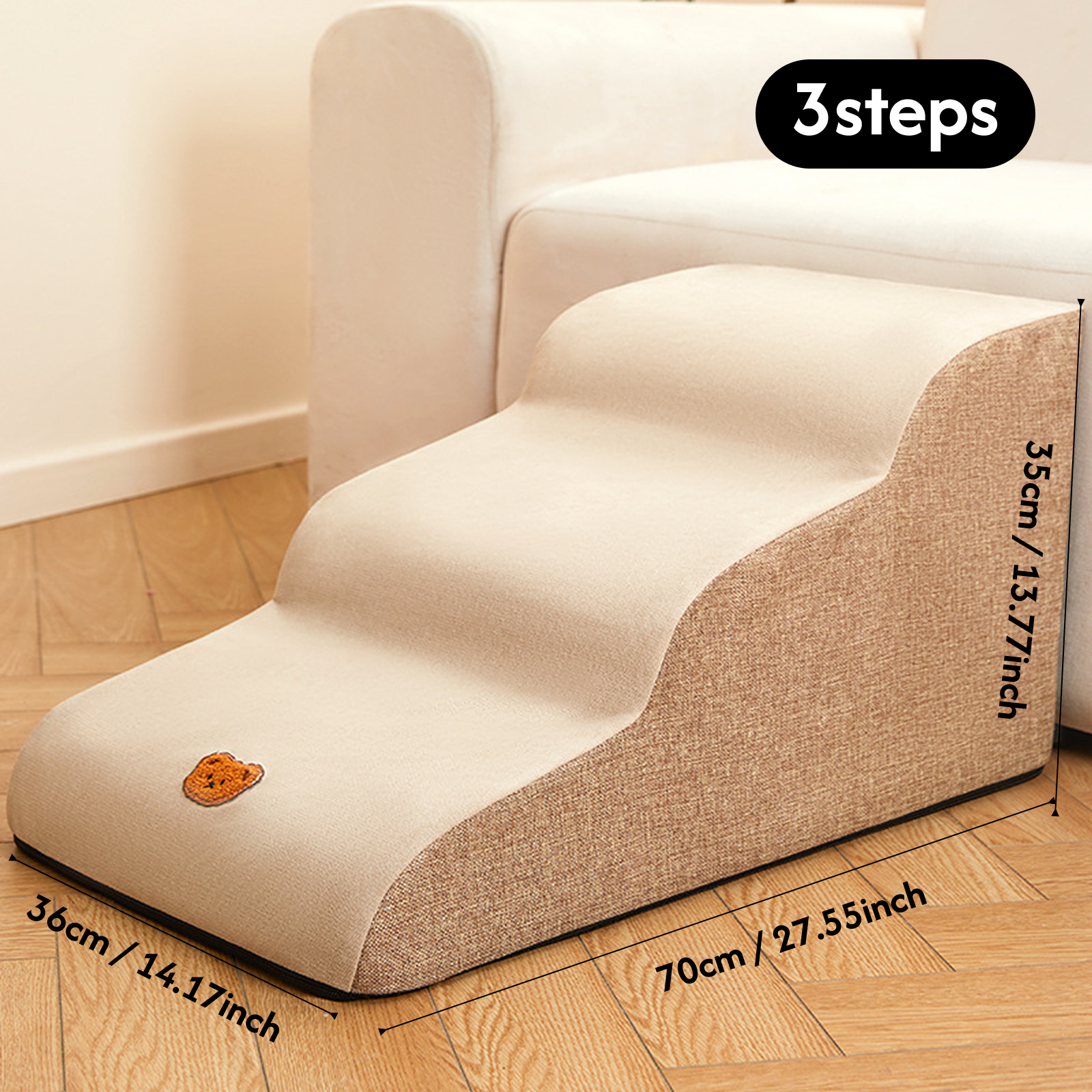 Pet Stair Steps for Dogs – Removable Washable Dog Steps for Small, Senior, or Short-Leg Pets – 2/3/4 Steps, Light Grey