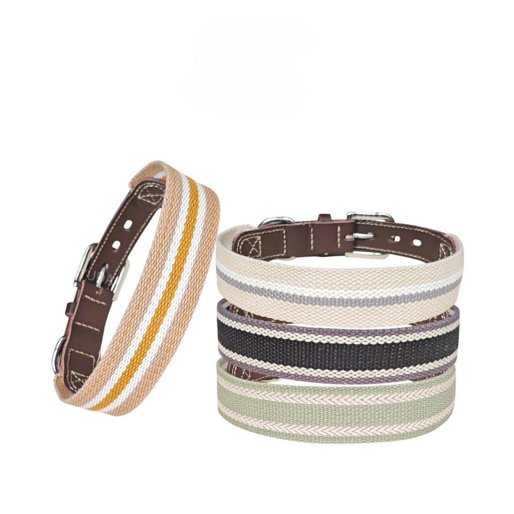 Woven Cotton & Leather Dog Collar– Adjustable, Soft & Durable Design（Ginger Yellow）