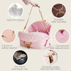 Multi-angle view of the modular 2-in-1 dog carrier and car seat highlighting its vibrant color and sturdy frame.