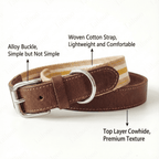 Woven Cotton & Leather Dog Collar– Adjustable, Soft & Durable Design（Ginger Yellow）