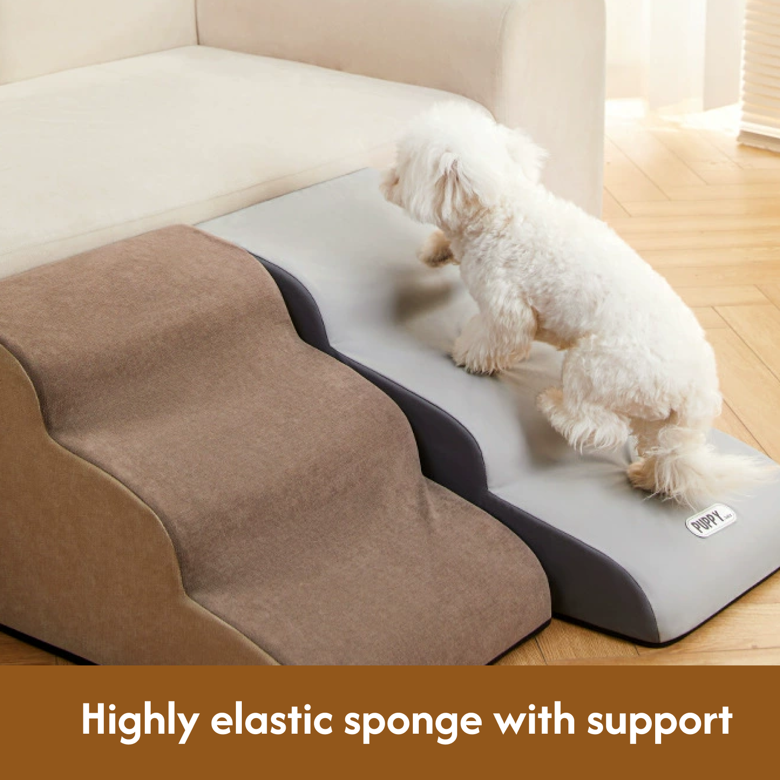 Pet Stair Steps for Dogs – Removable Washable Dog Steps for Small, Senior, or Short-Leg Pets – 2/3/4 Steps, Light Grey
