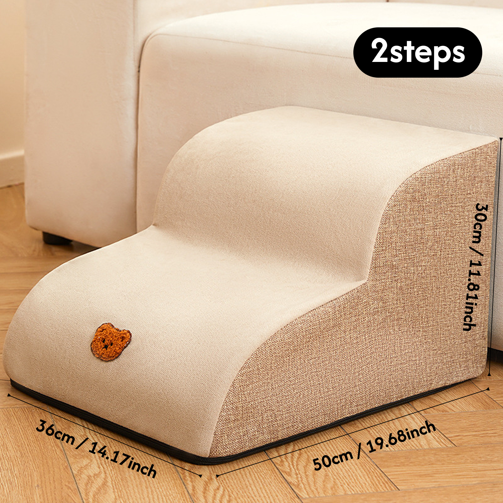 Pet Stair Steps for Dogs – Removable Washable Dog Steps for Small, Senior, or Short-Leg Pets – 2/3/4 Steps, Light Grey