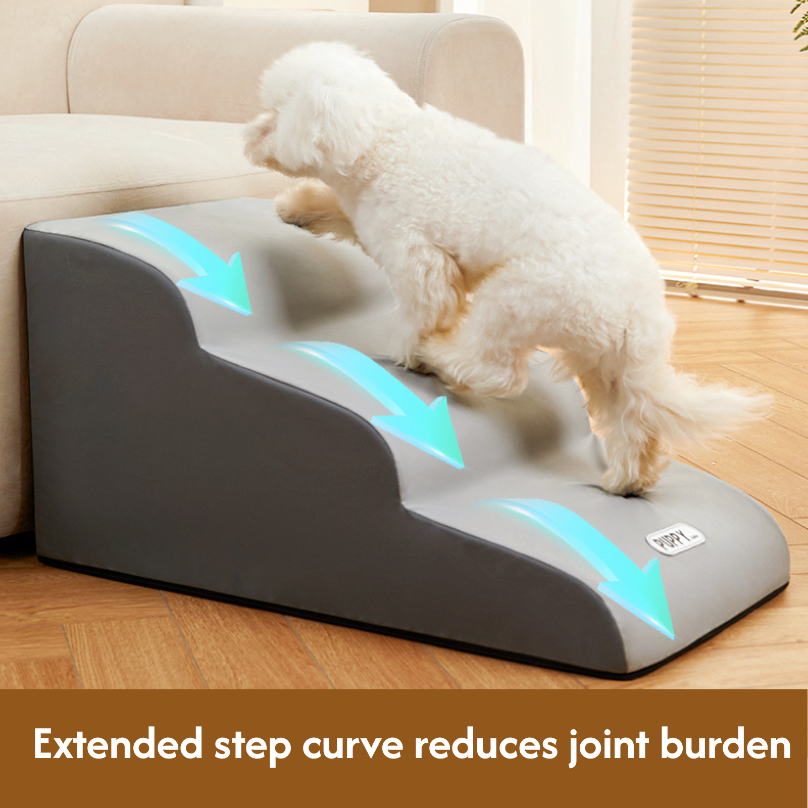 Pet Stair Steps for Dogs – Removable Washable Dog Steps for Small, Senior, or Short-Leg Pets – 2/3/4 Steps, Light Grey