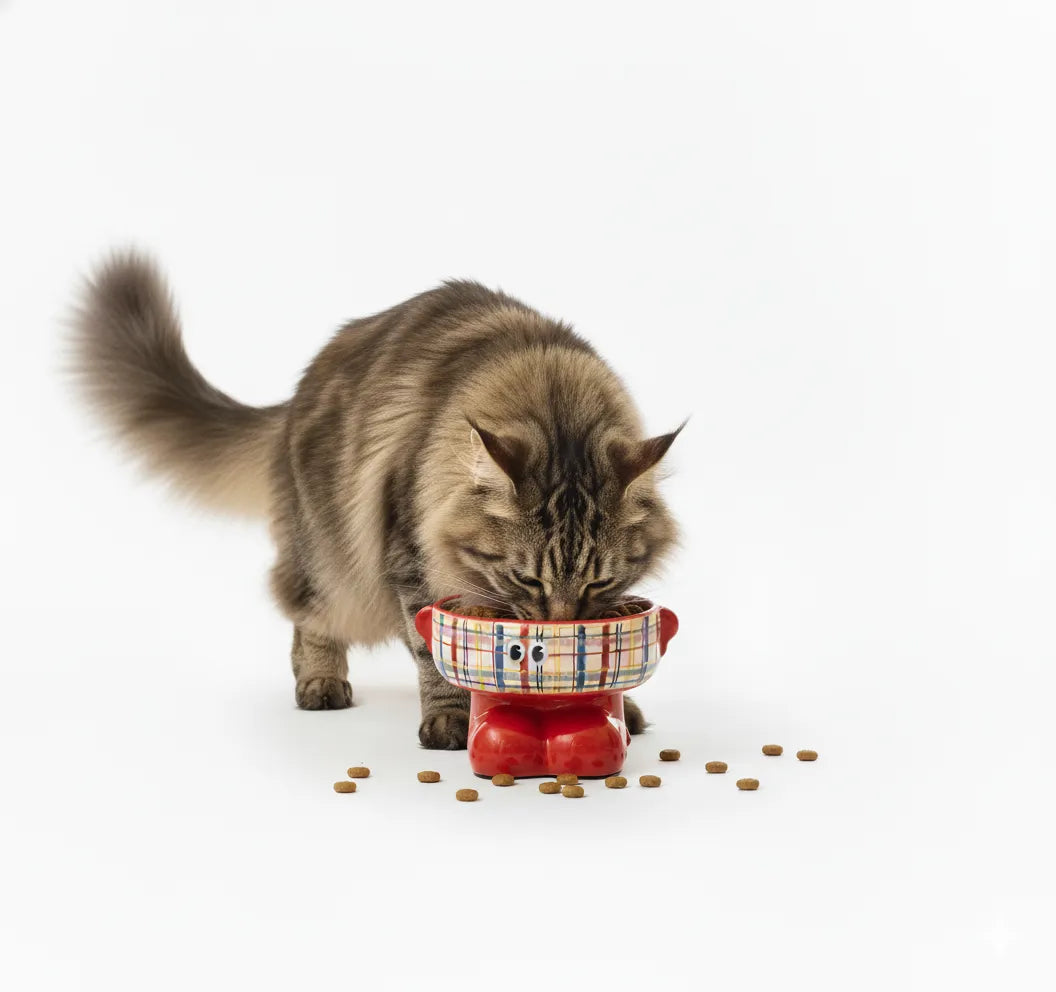 Ceramic Cartoon Elevated Pet Bowl – Pink