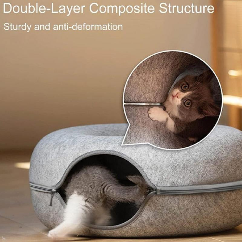 Felt Donut Cat Tunnel Bed – Dark Grey