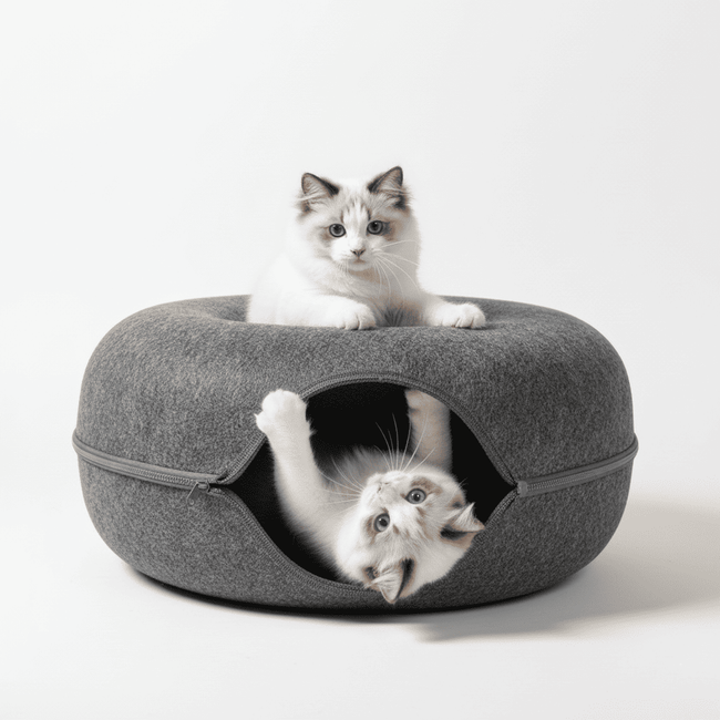 Felt Donut Cat Tunnel Bed – Dark Grey Main Image