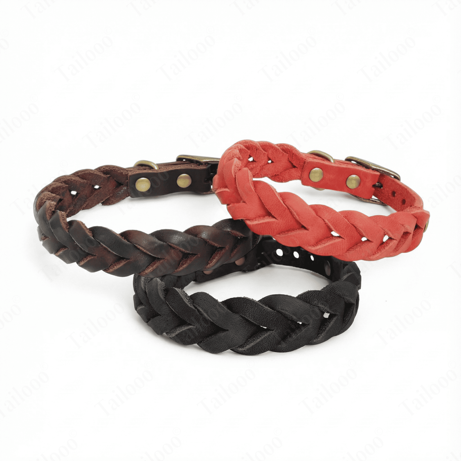 Premium Handmade Braided Leather Dog & Cat Collar（Red）
