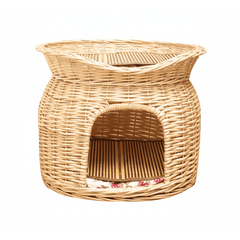 Handwoven Rattan Cat House – Two-Tier Natural Wicker Bed for Multiple Cats | Eco-Friendly Pet Furniture