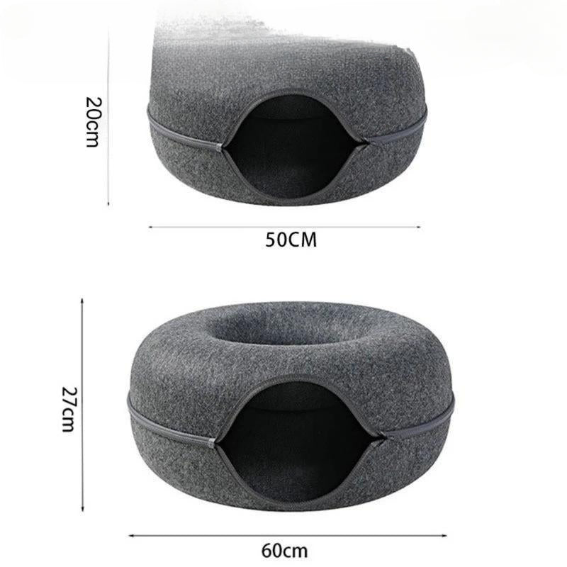 Felt Donut Cat Tunnel Bed – Dark Grey