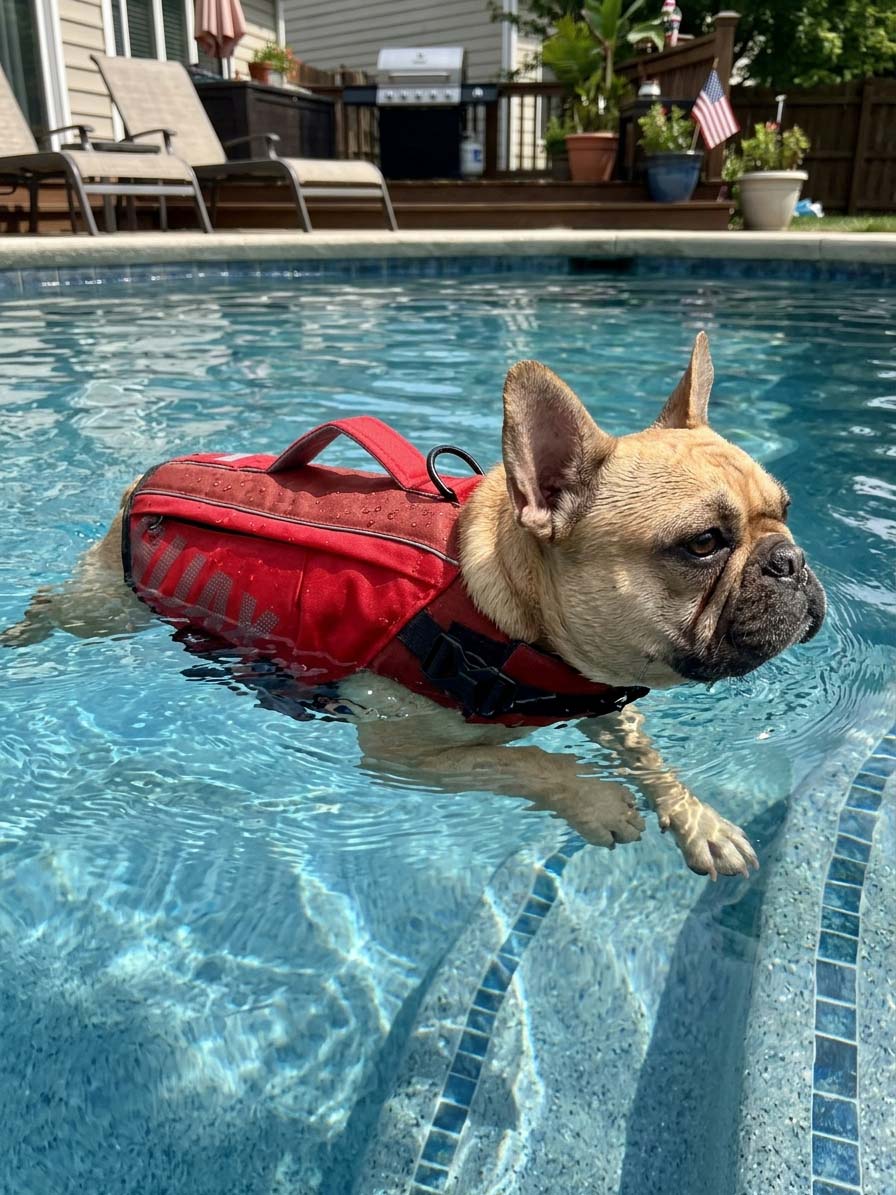 Dog wearing Tailooo dog life jacket on a boat in the USA, ideal for safe boating, swimming, and outdoor water adventures.
