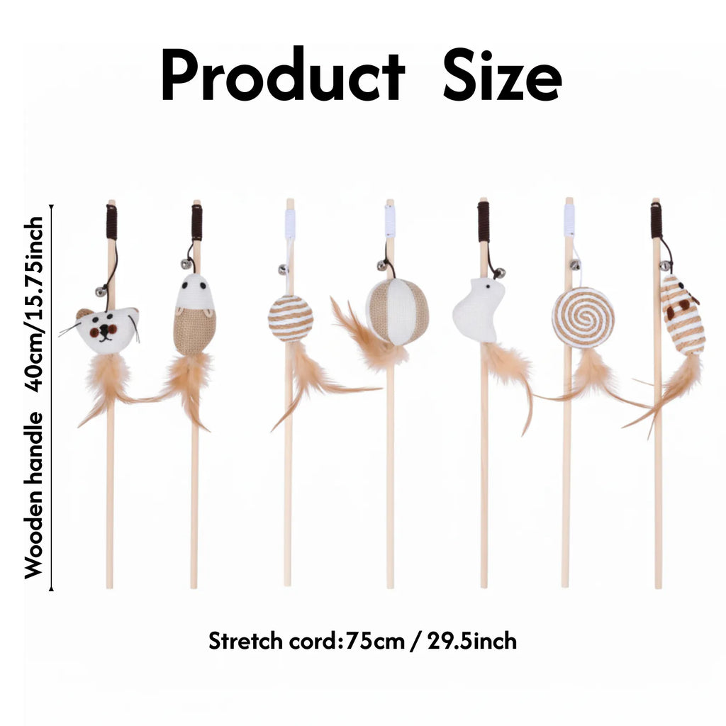 Interactive Feather & Bell Play Sticks Cat Teaser Wand Toys