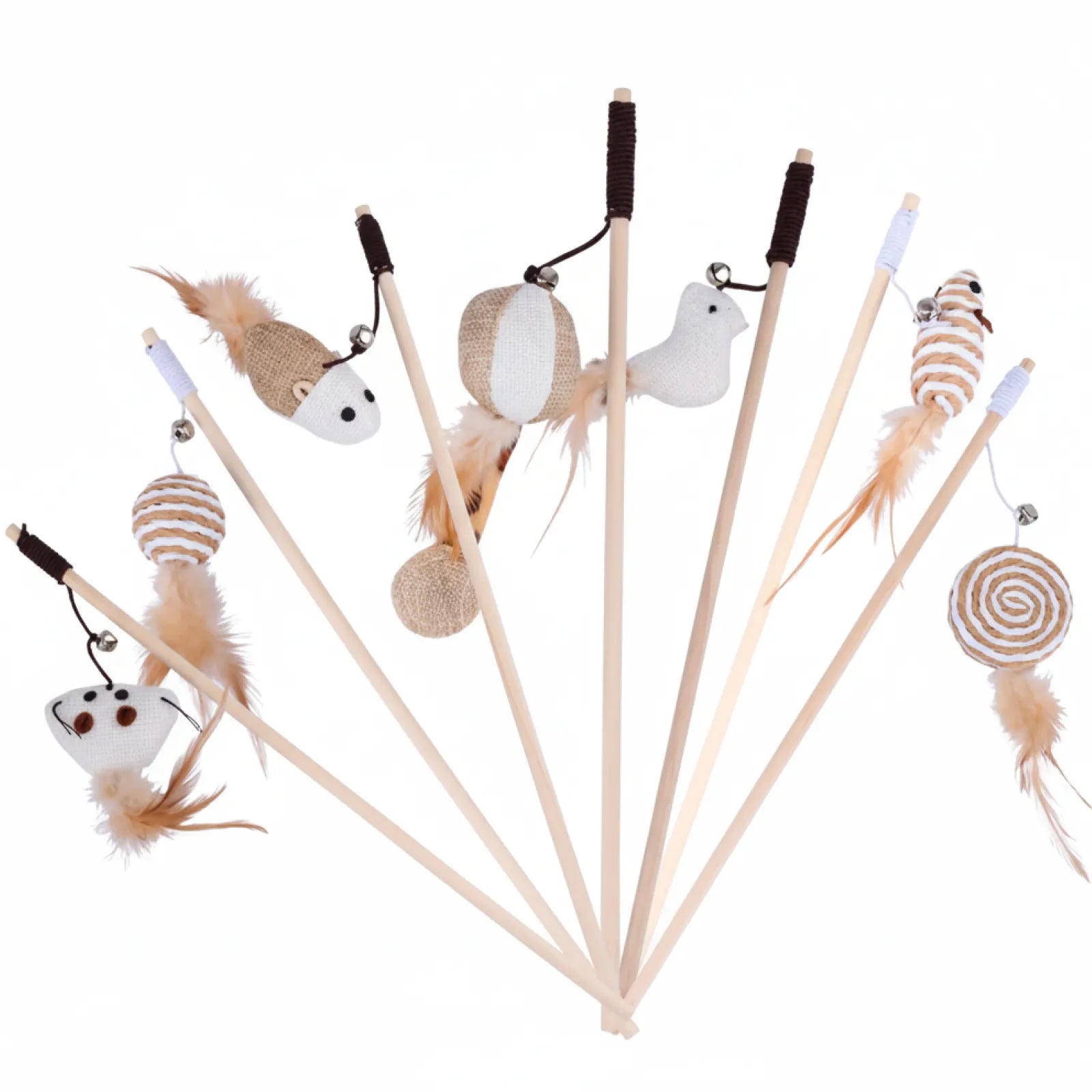 Cat Teaser Wand Toys Set – Interactive Feather & Bell Play Sticks for Indoor Cats and Kittens (7 Pack)