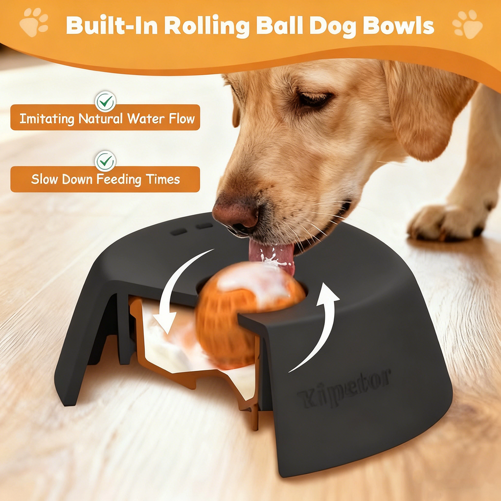 Black spill-proof slow-feeding spherical licking bowl