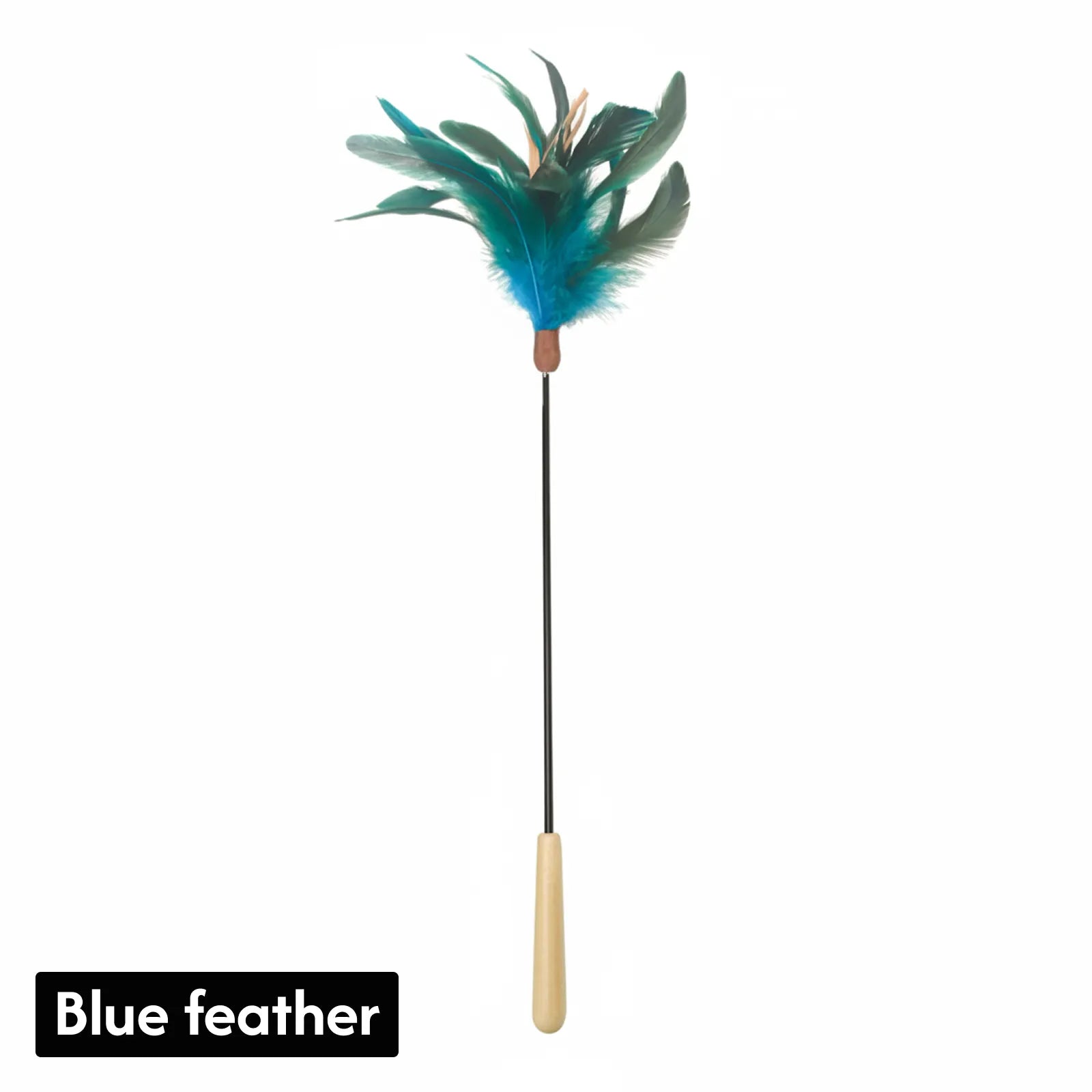 Peacock Feather Cat Teaser Wand – Interactive Natural Feather Toy with Wooden Handle for Indoor Cats & Kittens