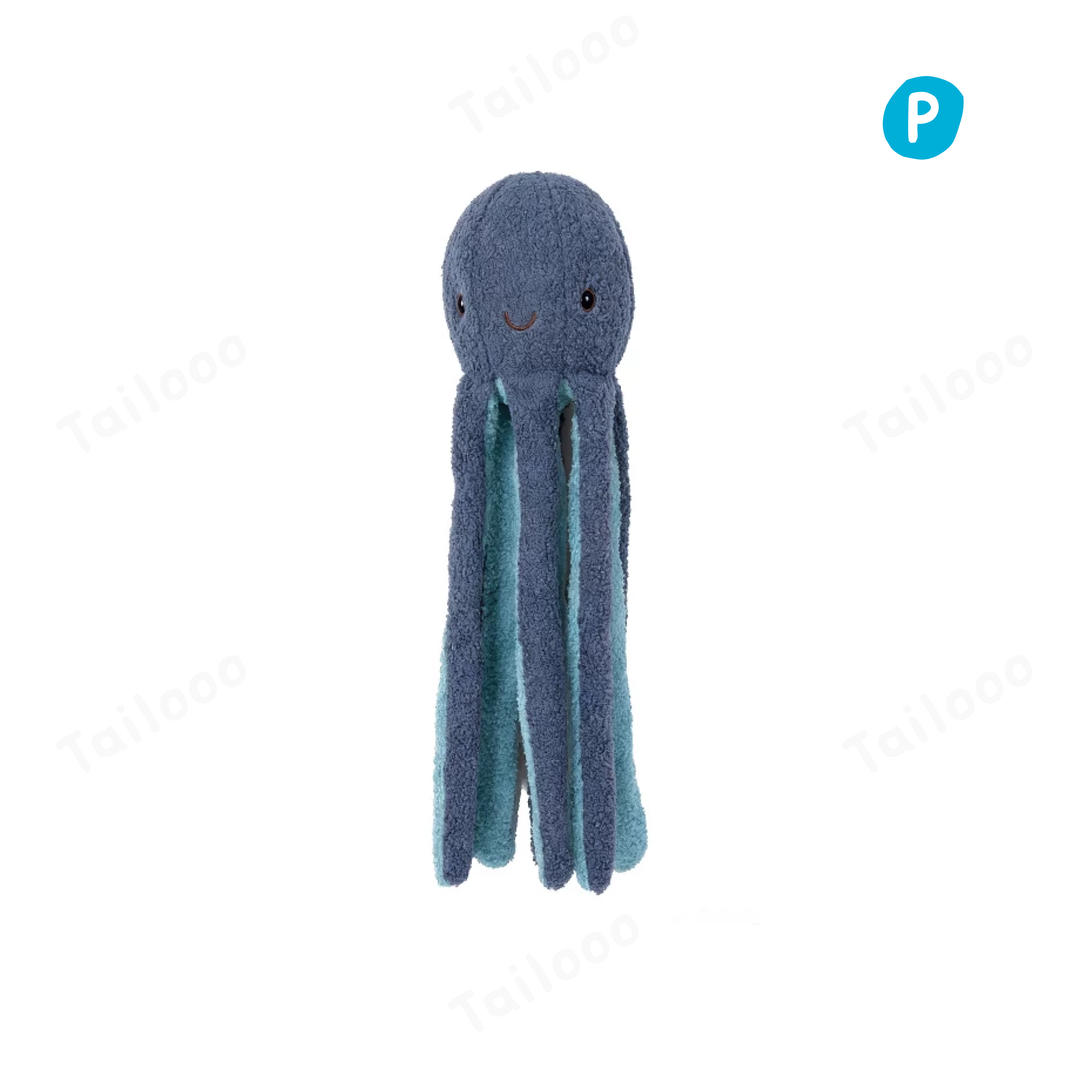 Blue Octopus Plush Dog Toy with Squeaker and Crinkle