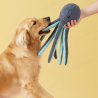 Blue Octopus Plush Dog Toy with Squeaker and Crinkle