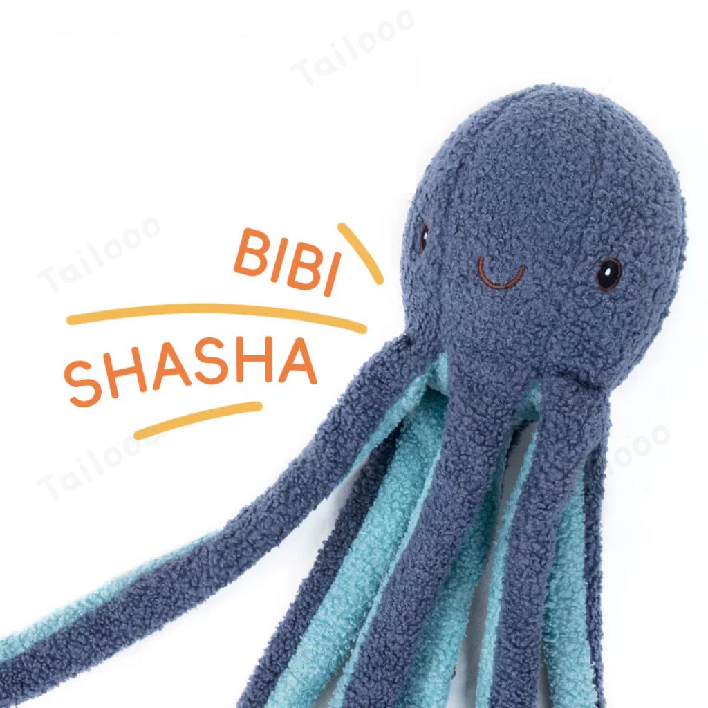 Blue Octopus Plush Dog Toy with Squeaker and Crinkle