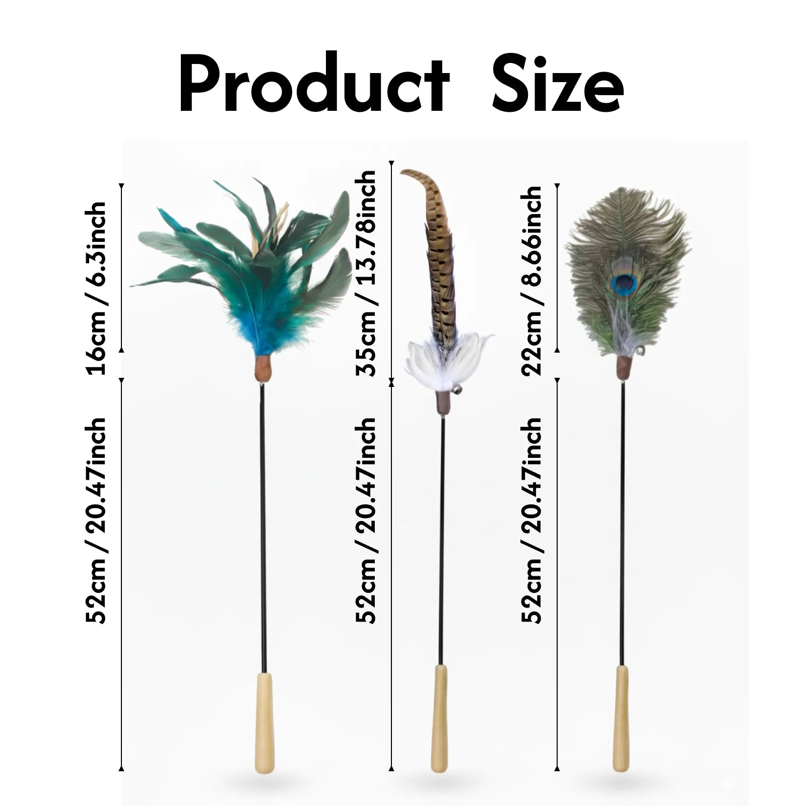 Peacock Feather Cat Teaser Wand – Interactive Natural Feather Toy with Wooden Handle for Indoor Cats & Kittens