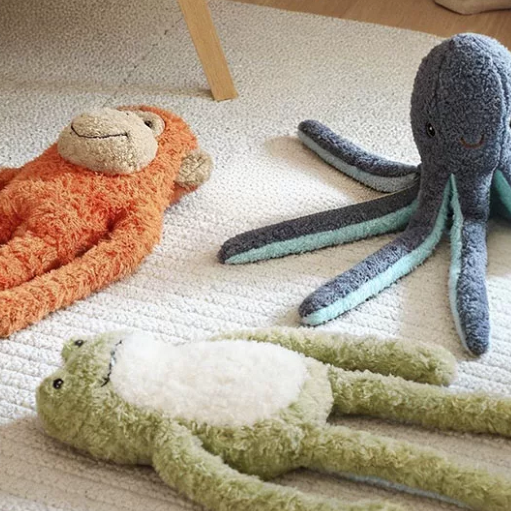 Blue Octopus Plush Dog Toy with Squeaker and Crinkle