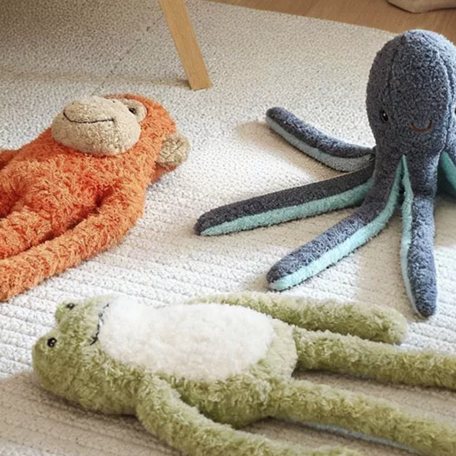 Blue Octopus Plush Dog Toy with Squeaker and Crinkle