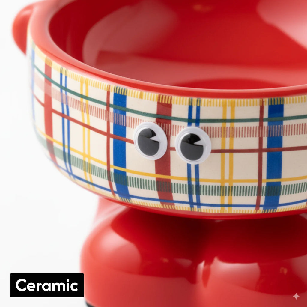 Ceramic Cartoon Elevated Pet Bowl – Pink