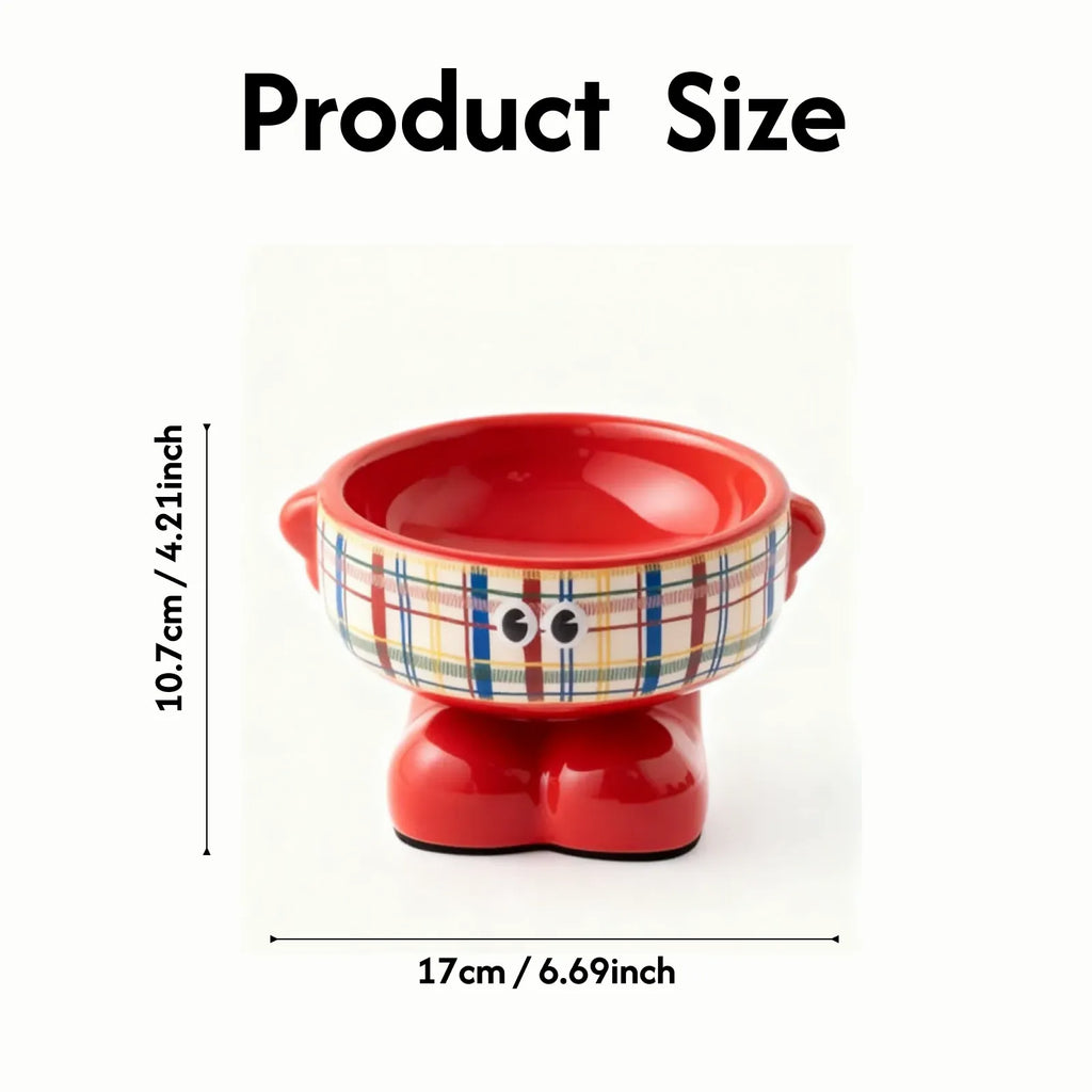 Ceramic Cartoon Elevated Pet Bowl – Pink