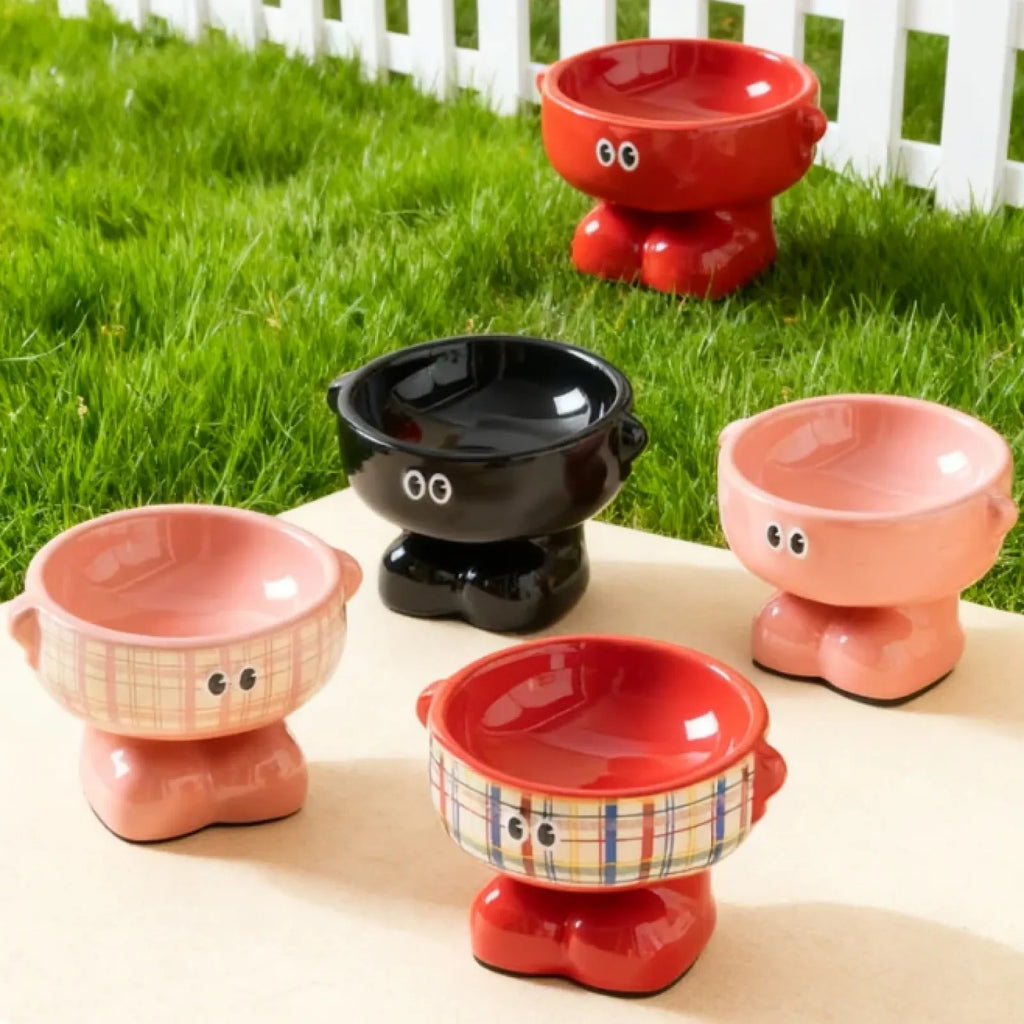 Ceramic Cartoon Elevated Pet Bowl – Pink