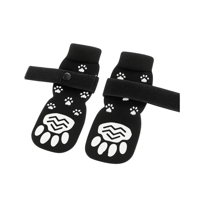 Black non-slip dog socks with paw print grip and adjustable straps Hover Image