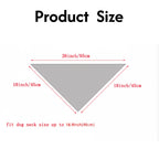 Dog bandana size chart with triangle dimensions and neck size guide in inches and centimeters