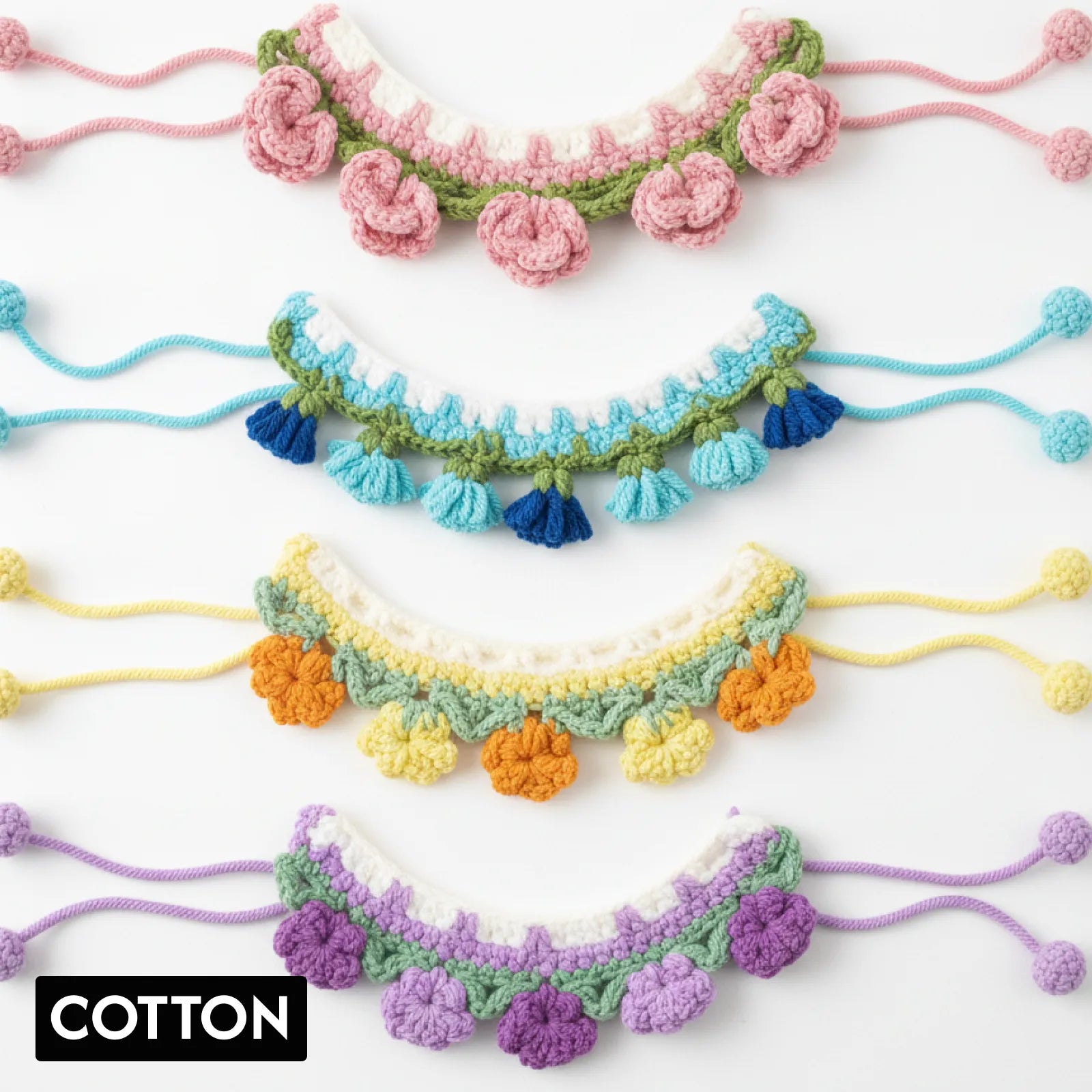 Handmade Cotton Crochet Pet Collar – Flower Design Dog & Cat Neck Accessory, Cute Photography Outfit