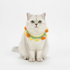 Handmade Cotton Crochet Pet Collar – Flower Design Dog & Cat Neck Accessory, Cute Photography Outfit