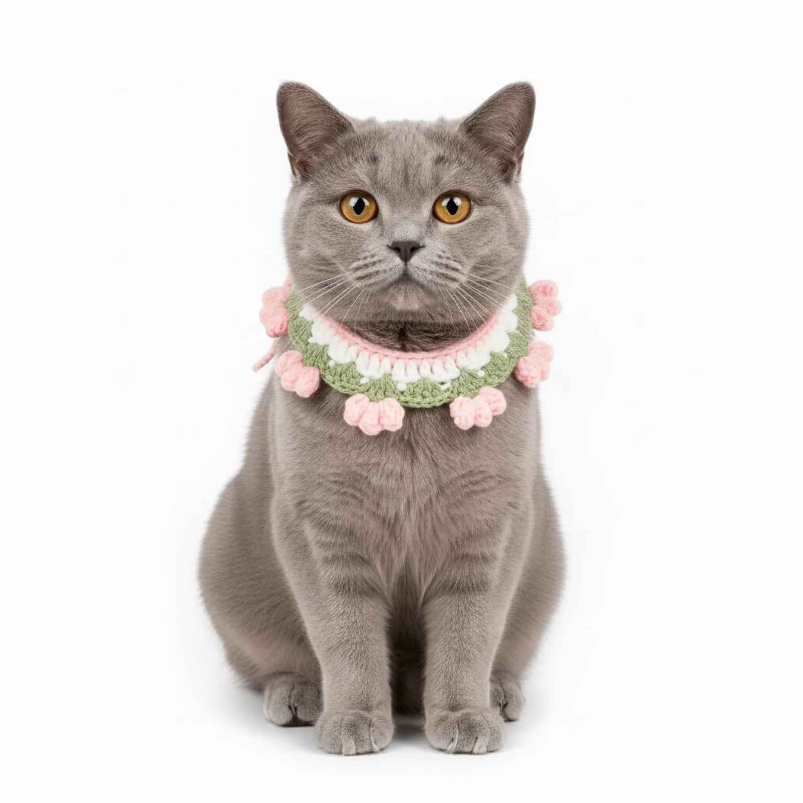 Handmade Cotton Crochet Pet Collar – Flower Design Dog & Cat Neck Accessory, Cute Photography Outfit