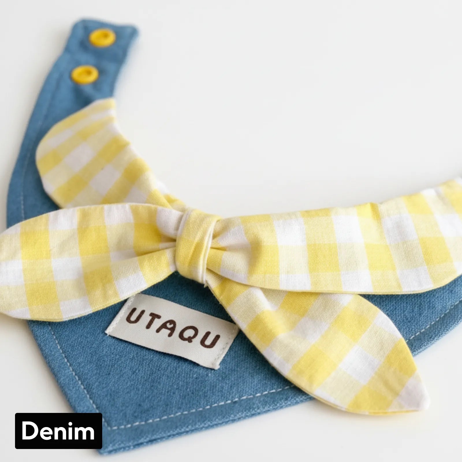 Cotton Denim Dog Bandana Collar – Adjustable Pet Scarf with Plaid Bow, Stylish Neck Accessory for Cats & Dogs