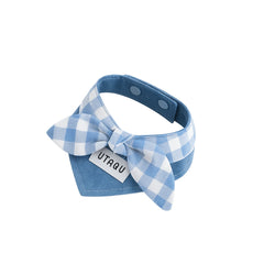 Cotton Denim Dog Bandana Collar – Adjustable Pet Scarf with Plaid Bow, Stylish Neck Accessory for Cats & Dogs