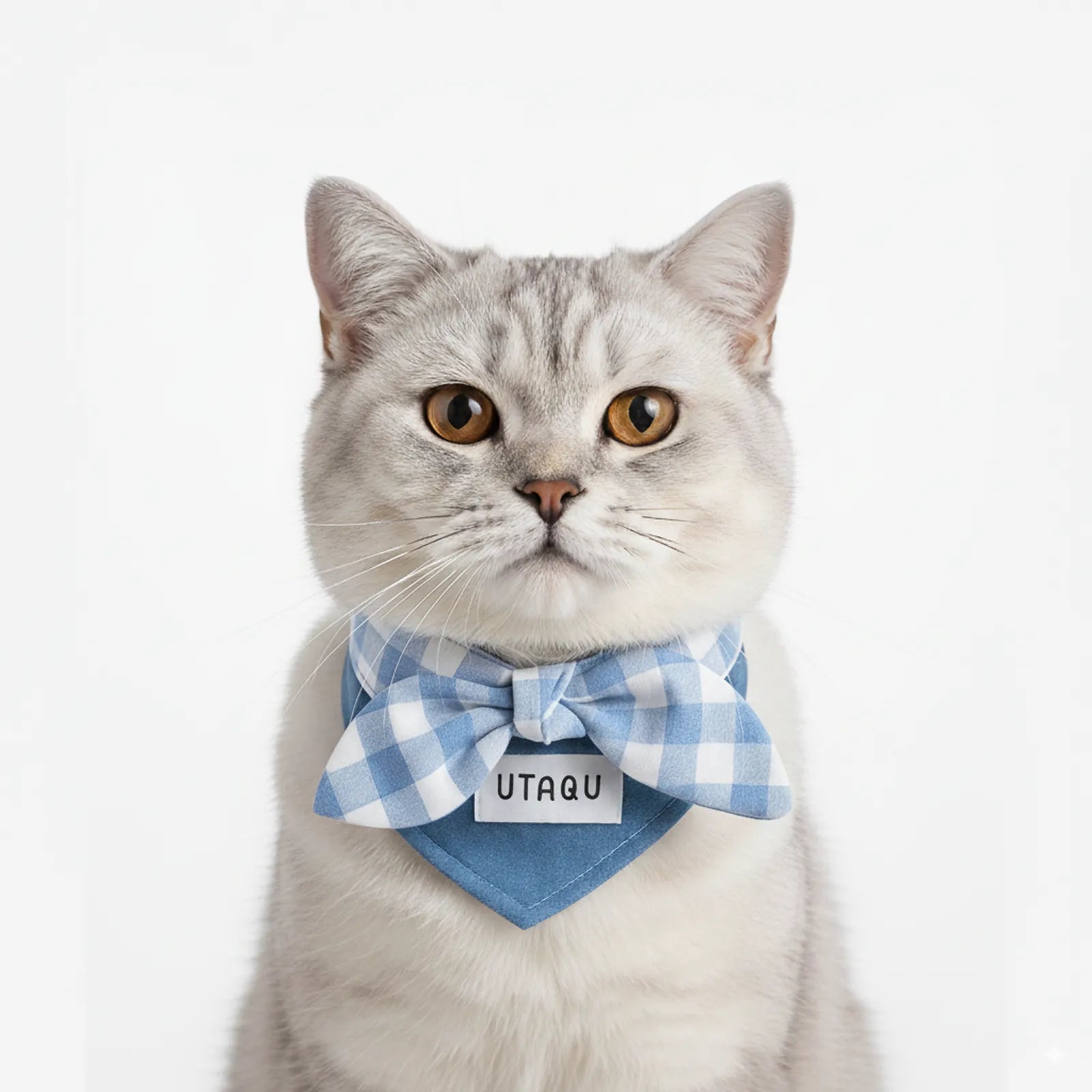 Cotton Denim Dog Bandana Collar – Adjustable Pet Scarf with Plaid Bow, Stylish Neck Accessory for Cats & Dogs