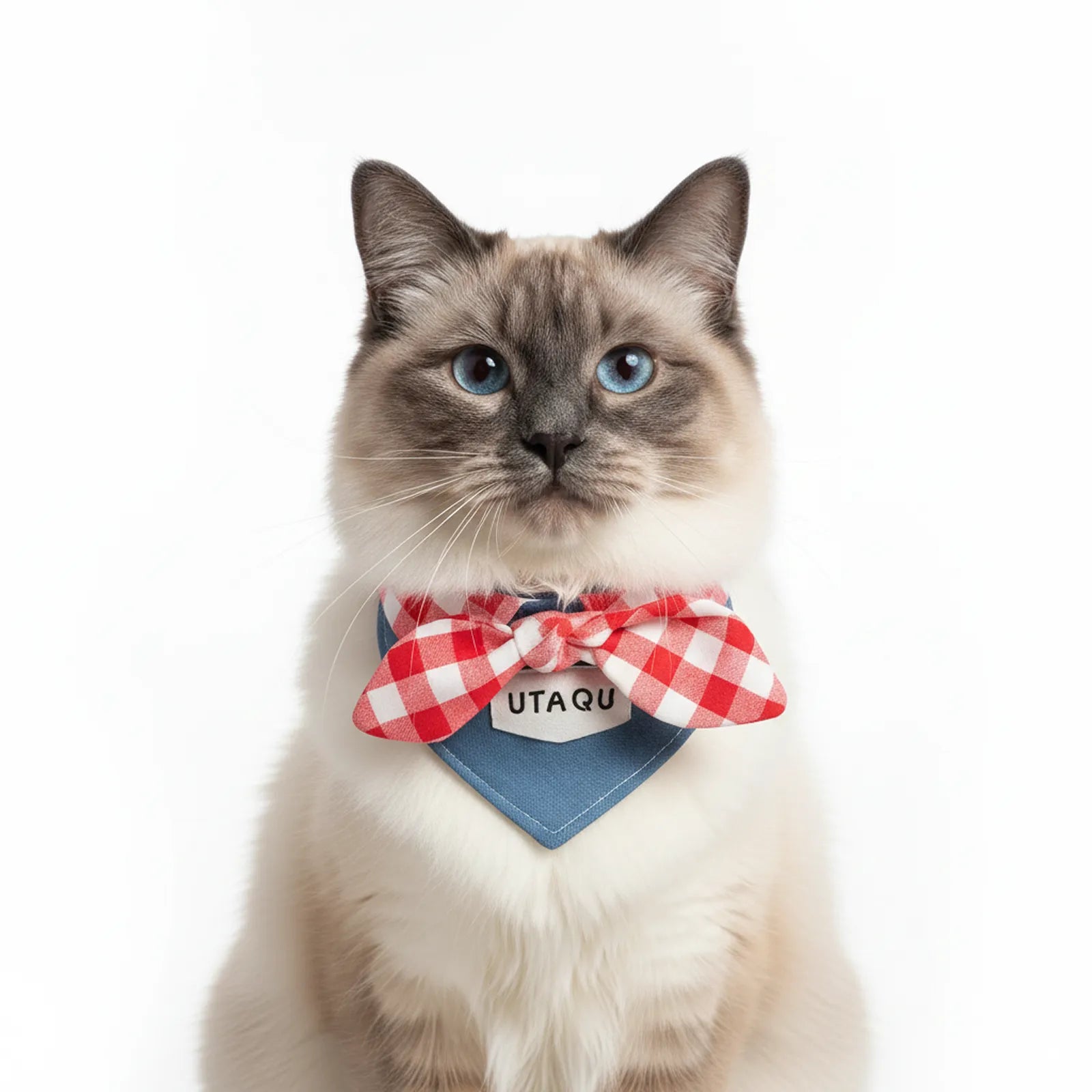 Cotton Denim Dog Bandana Collar – Adjustable Pet Scarf with Plaid Bow, Stylish Neck Accessory for Cats & Dogs