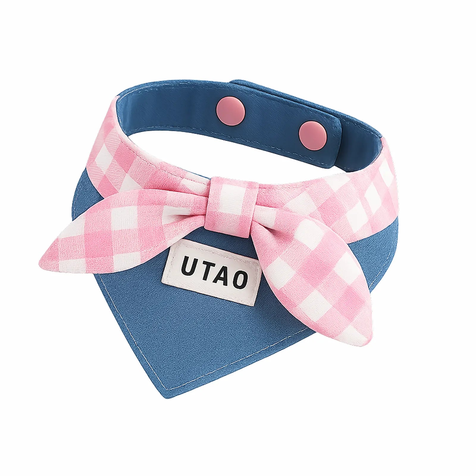 Cotton Denim Dog Bandana Collar – Adjustable Pet Scarf with Plaid Bow, Stylish Neck Accessory for Cats & Dogs