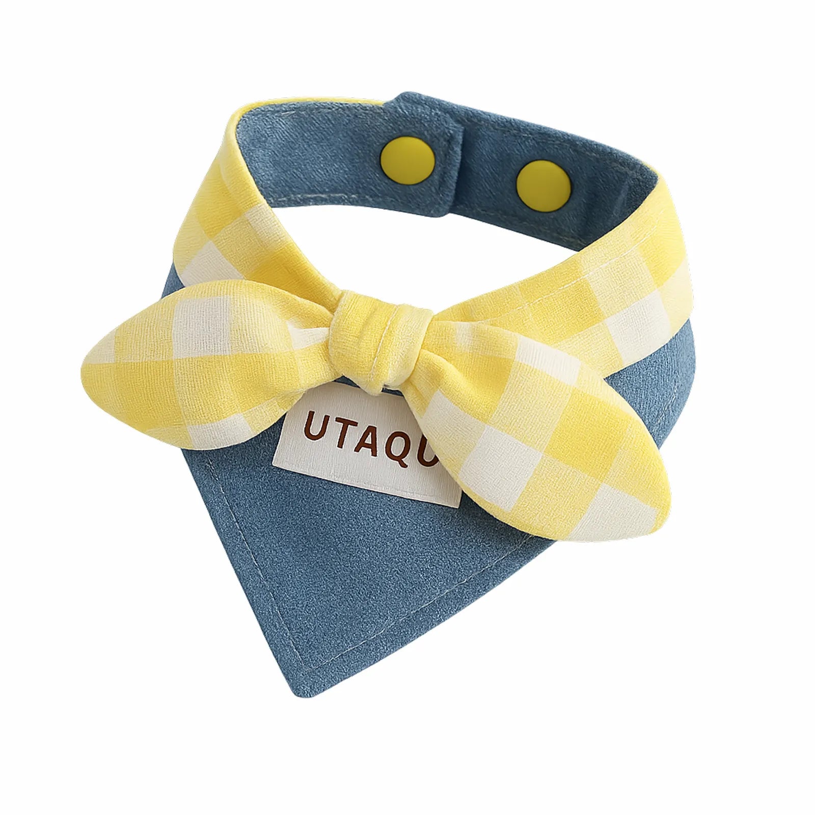 Cotton Denim Dog Bandana Collar – Adjustable Pet Scarf with Plaid Bow, Stylish Neck Accessory for Cats & Dogs