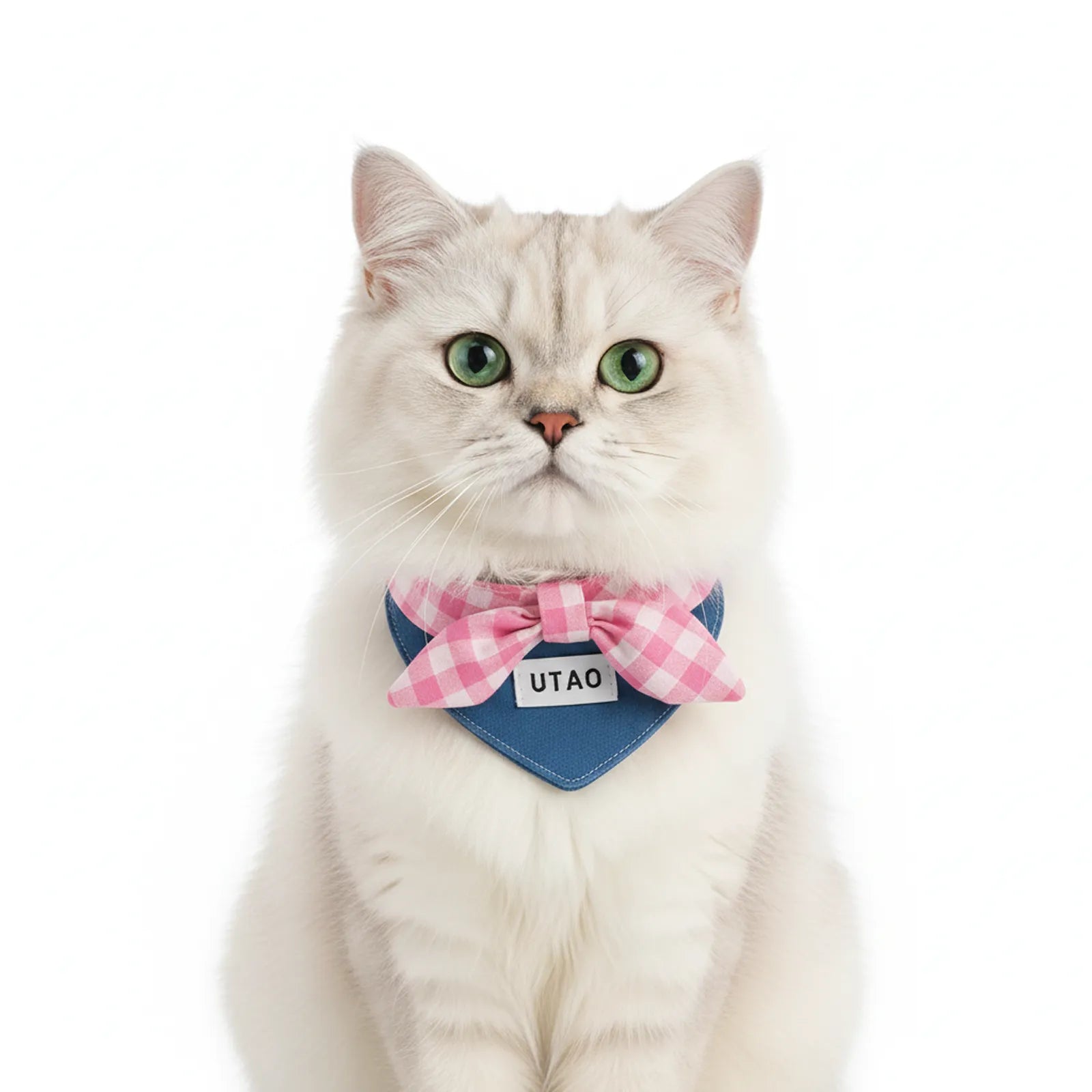 Cotton Denim Dog Bandana Collar – Adjustable Pet Scarf with Plaid Bow, Stylish Neck Accessory for Cats & Dogs