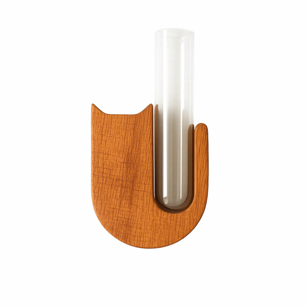 Wooden Cat Whisker Keepsake Holder with Glass Tube