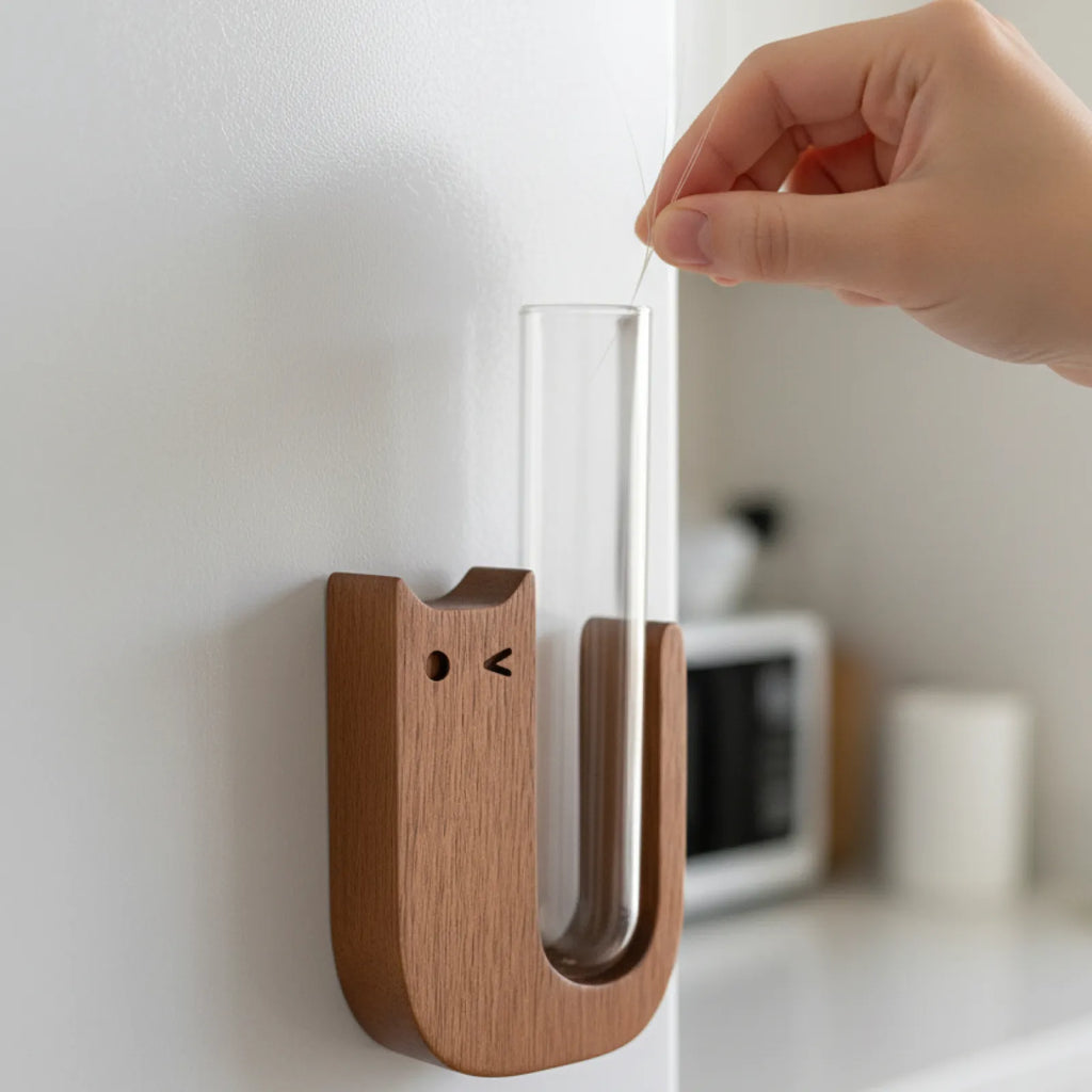 Wooden Cat Whisker Keepsake Holder with Glass Tube