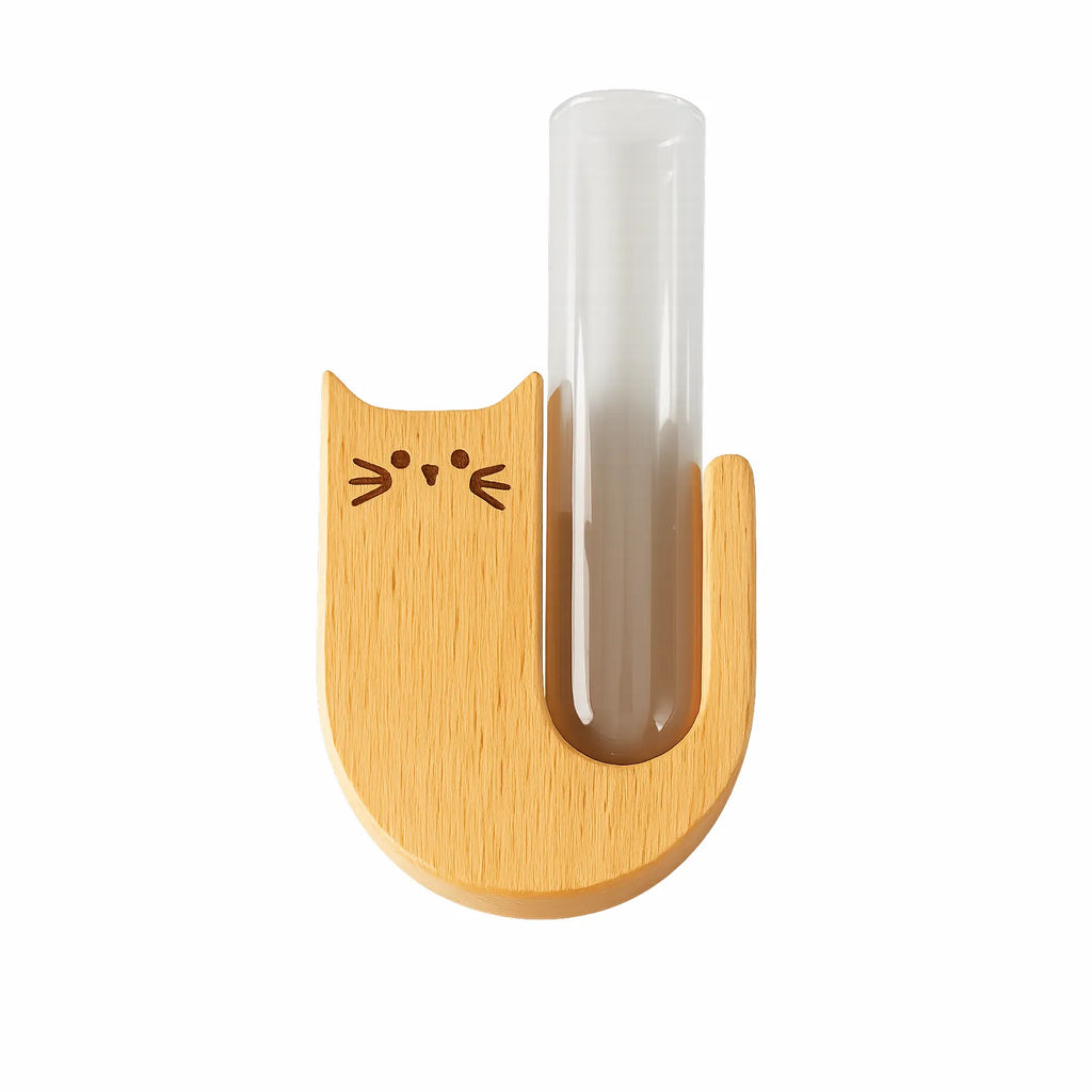 Wooden Cat Whisker Keepsake Holder with Glass Tube