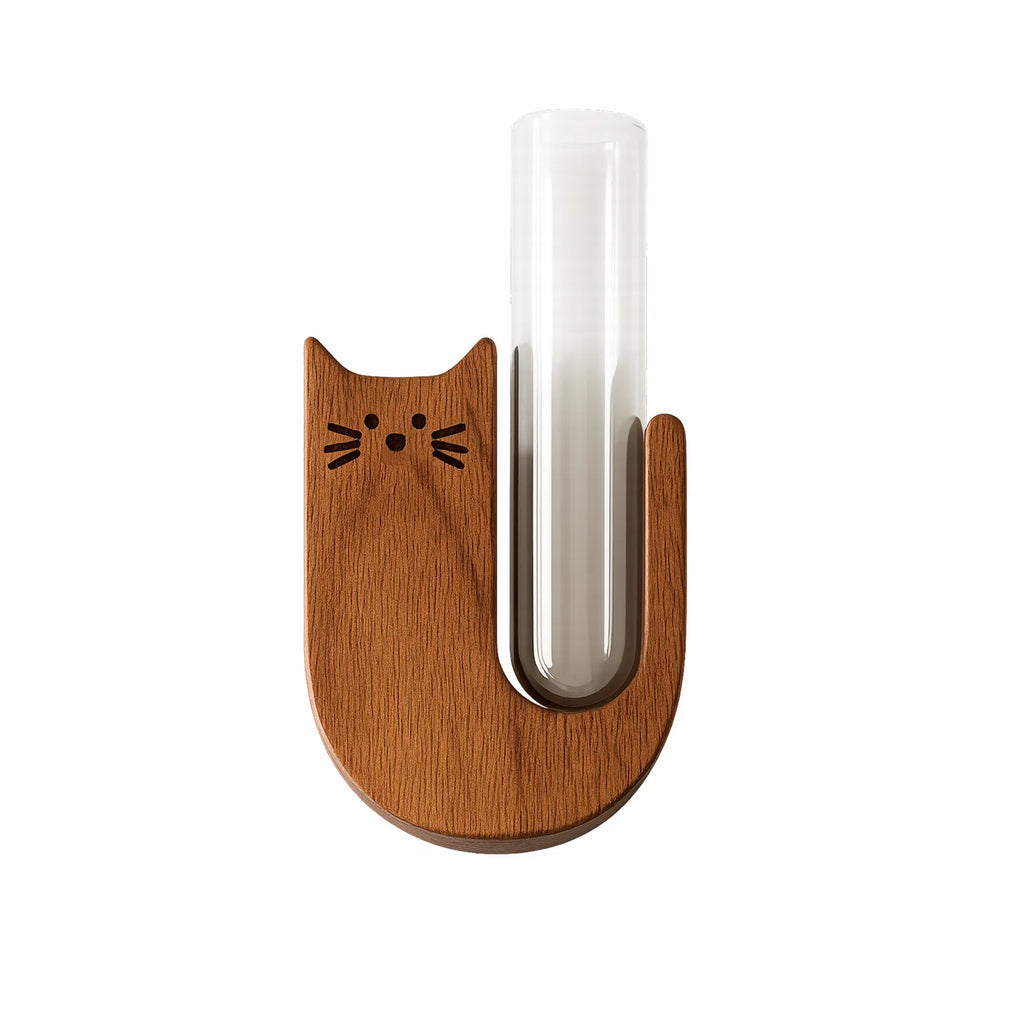 Wooden Cat Whisker Keepsake Holder with Glass Tube
