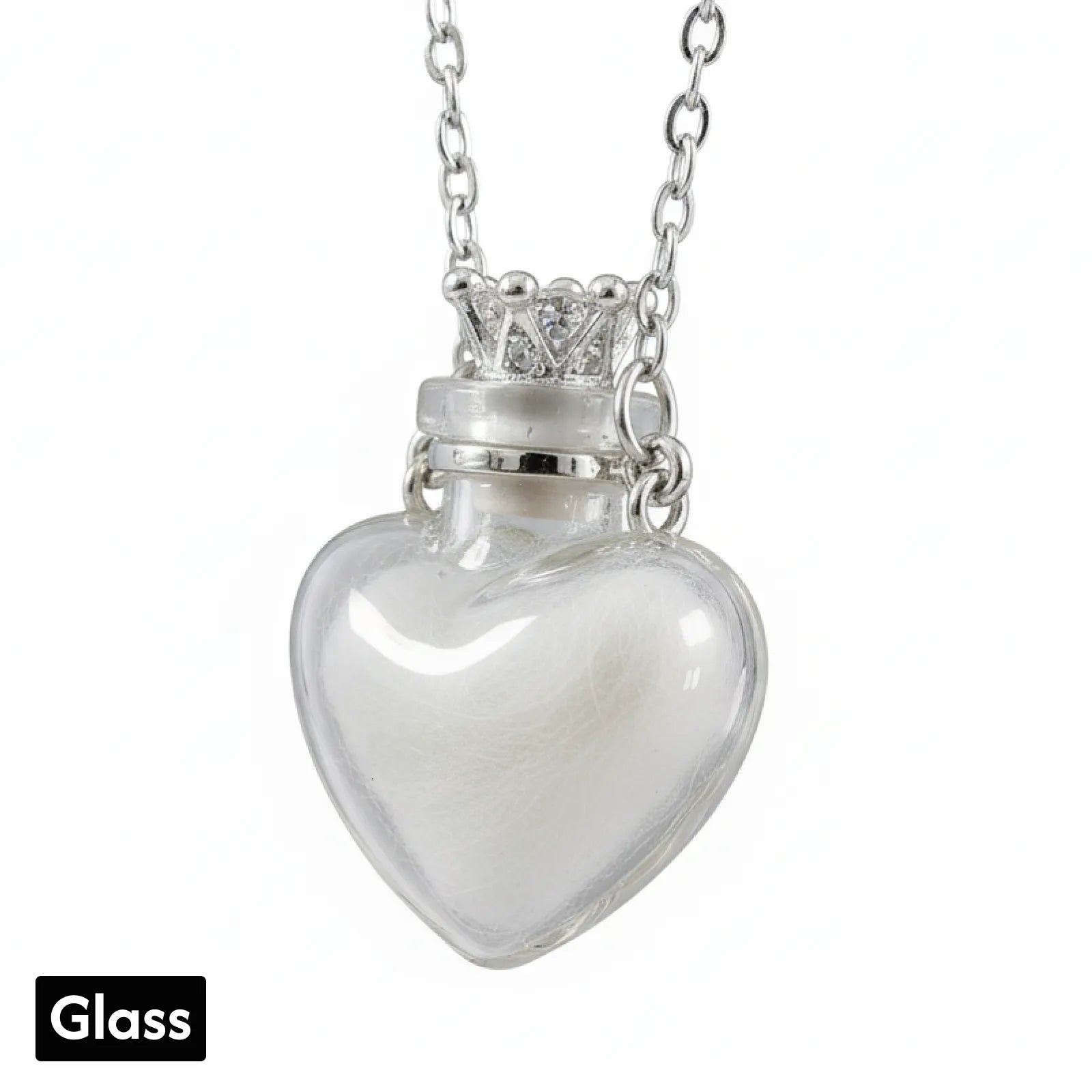 Heart-Shaped Glass Pet Hair Keepsake Necklace – Memorial Pendant Ashes Holder Jewelry for Cat & Dog Owners