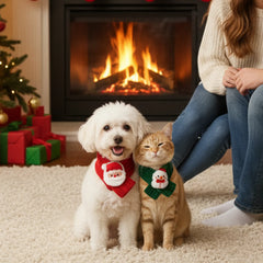 Christmas Pet Scarf Collar – Winter Dog & Cat Neck Warmer, Handmade Holiday Costume Accessory with Santa, Snowman & Reindeer