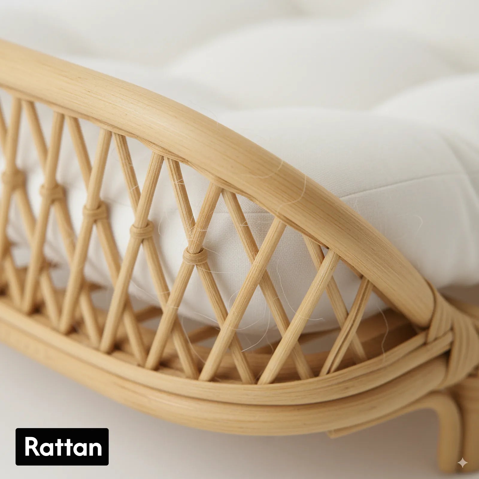 Handmade Rattan Pet Bed – Eco-Friendly Wicker Cat & Dog Sofa, Durable Breathable Pet Furniture with Cushion