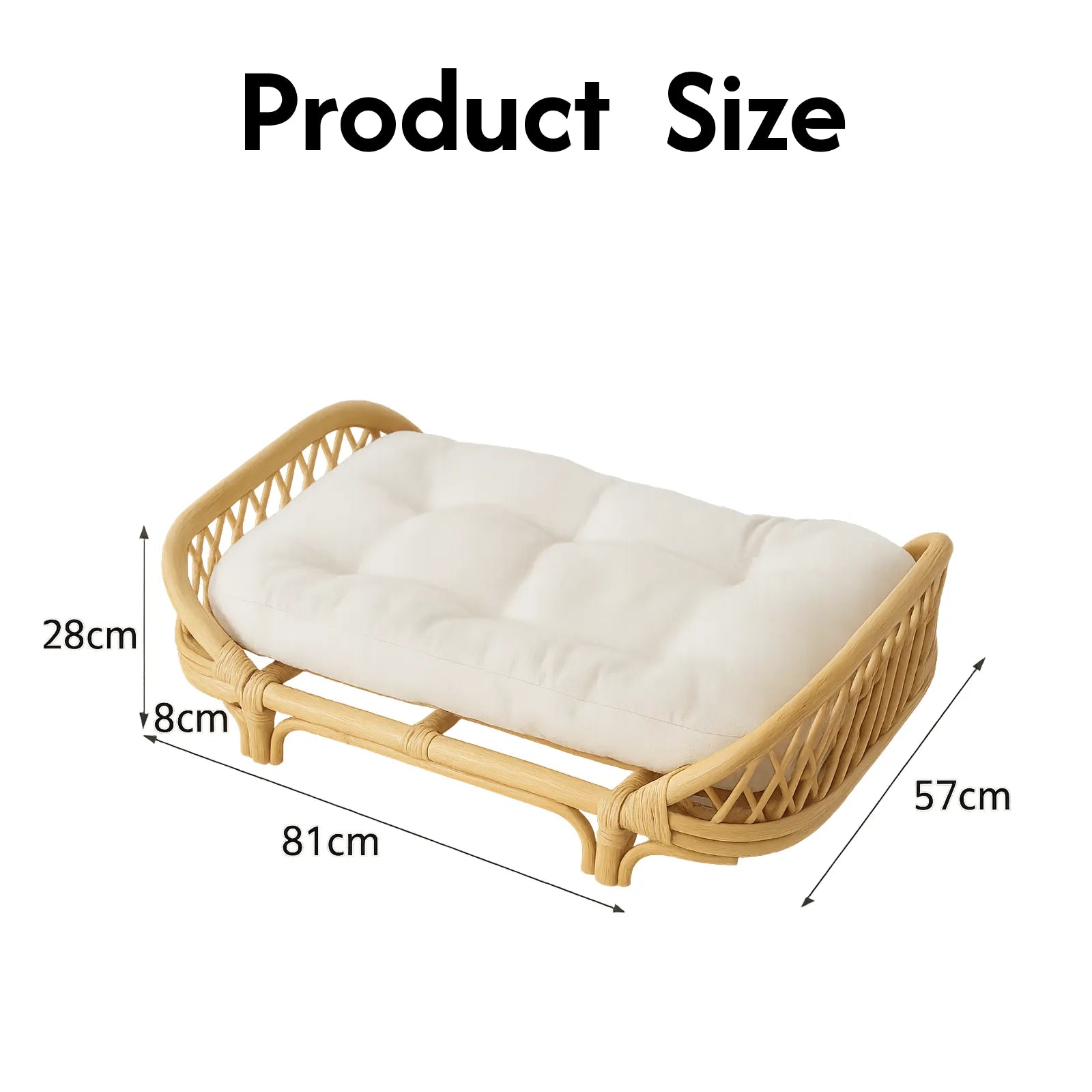 Handmade Rattan Pet Bed – Eco-Friendly Wicker Cat & Dog Sofa, Durable Breathable Pet Furniture with Cushion