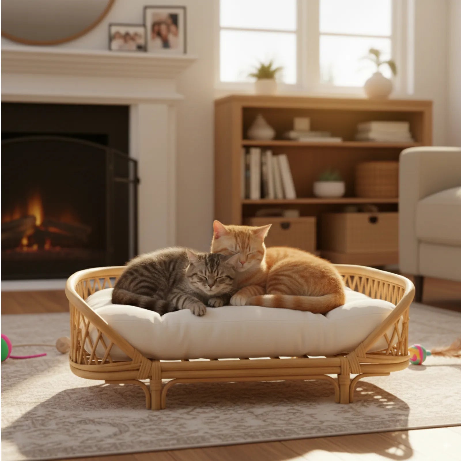 Handmade Rattan Pet Bed – Eco-Friendly Wicker Cat & Dog Sofa, Durable Breathable Pet Furniture with Cushion